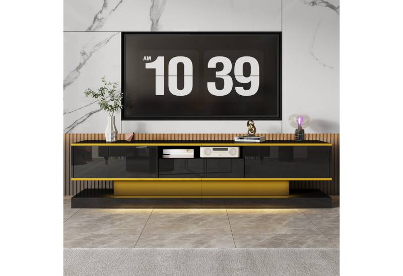 MODFU Lowboard Luxus Design mit goldenen Dekorstreifen (Wohnzimmermöbel, Fernsehschrank, Low-Panel, 1 St., 3 Schubladen, 1 offenen Fach), mit farbwechselnden LED-Leuchten von MODFU