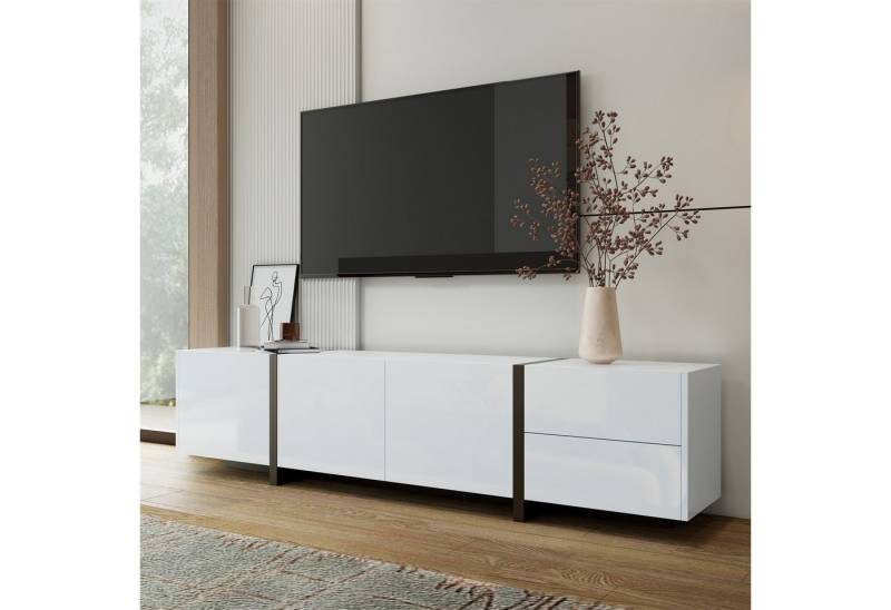 MODFU Lowboard Minimalistisches Design mit klaren Linien (TV-Panel, Fernsehtisch, 1 St., 3 Türen, 1 Schublade & 1 Klapptür), Schwarz-Weiß für modernes Wohnzimmer von MODFU