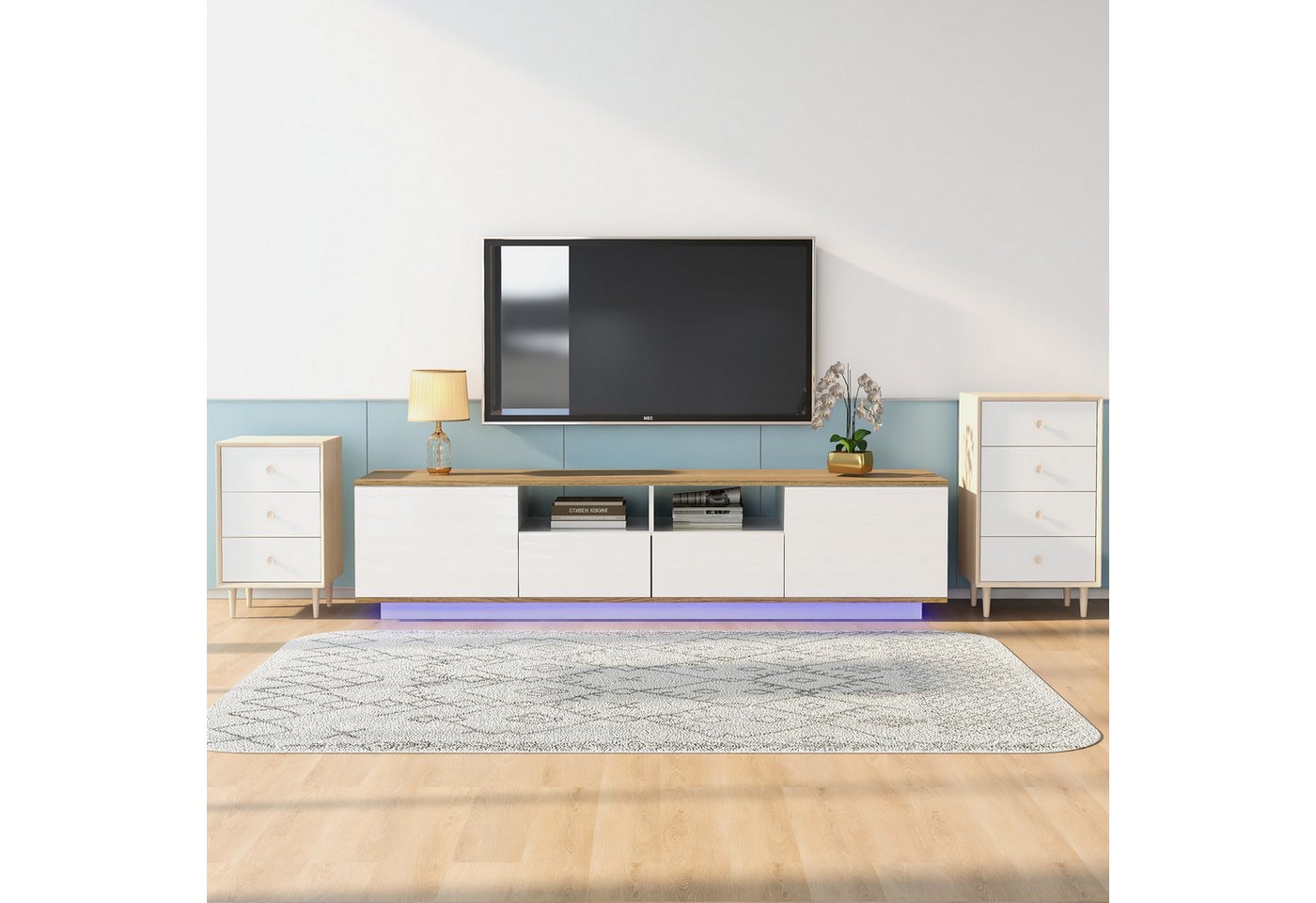 MODFU Lowboard TV-Lowboard (Fernsehschrank mit großem Stauraum, TV Board), mit 2 Türen und 2 Schubladen von MODFU