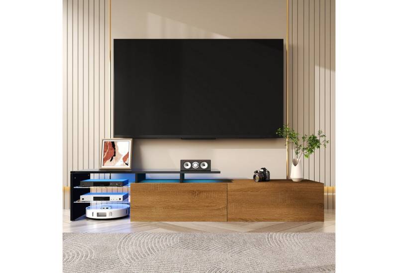 MODFU Lowboard mit 16-farbiger LED-Beleuchtung (170 L x 33 B x 33,5H cm, 1 St., mit Glasböden und Stauraum), mit klaren Linien Design von MODFU