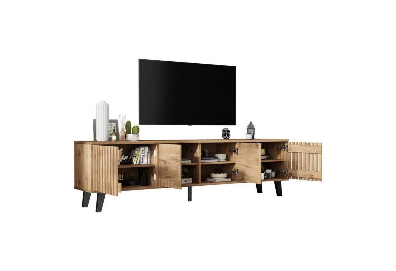 MODFU Lowboard offenes Design (TV-Ständer, TV-Konsolen-Entertainment-Center, 1 St., 8 separate Ablagefächer), passend für 70-Zoll-Fernseher von MODFU
