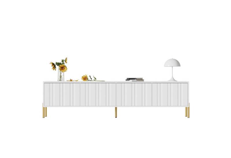 MODFU Lowboard mit Gerilltes Türdesign (TV-Board, Fernsehtisch mit Metallfüße, 1 St., 4 Türen), mit Gedämpfte Scharniere, Großer Stauraum von MODFU
