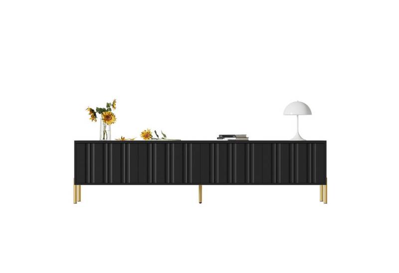 MODFU Lowboard mit Gerilltes Türdesign (TV-Board, Fernsehtisch mit Metallfüße, 1 St., 4 Türen), mit Gedämpfte Scharniere, Großer Stauraum von MODFU