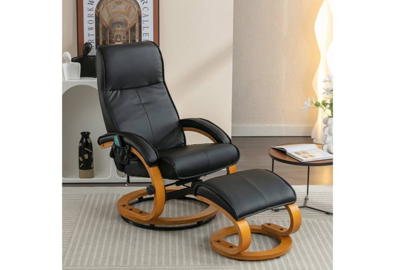 MODFU Massagesessel Massagesessel,Heizfunktion und Fußhocker (Massagesessel mit 5-Kunstledernkt-Massage, Heizfunktion und Fußhocker, 360° drehbar, Neigbar bis 135°, Bugholzsockel, Kunstleder-Leder, für Wohnzimmer & Schlafzimmer,120kg Belastung, 2-St., Relaxsessel mit Hocker), PU-gepolsterter Massagesessel von MODFU