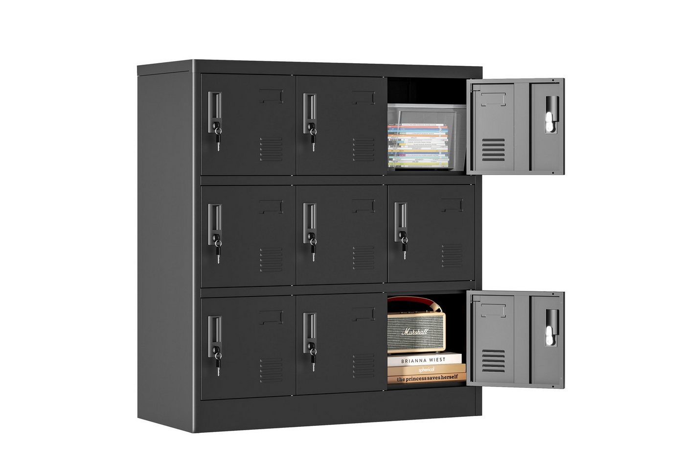 MODFU Mehrzweckschrank Metall-Aufbewahrungsschrank, Rost- & Feuchtigkeitsbeständig (Wohnzimmerschrank, Mehrzweckschrank, 1-St., 9-Türige) Sicherheits-Schrank mit Schloss, Lüftungsschlitze von MODFU