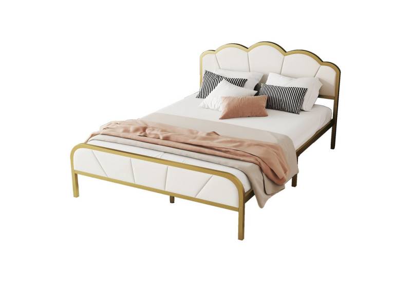 MODFU Metallbett Eisenrahmenbett, Flachbett, wolkenähnliches Kopfteil (goldener Rahmen, minimalistisches Design 140x200cm), ohne Matratze von MODFU