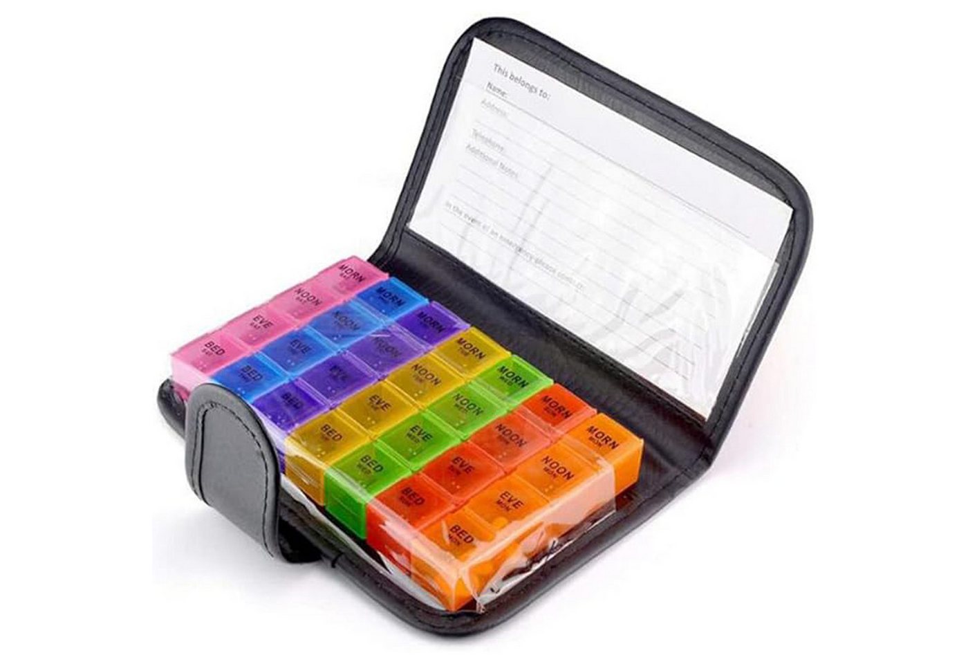 MODFU Pillendose Pillenbox Tablettenbox Pillen Aufbewahrungsbox Medikamentendosierer (Medikamente aufbewahren Kunstleder Tasche für Hand- oder Hosentasche, 1 St., Medikamentenbox Pillen-Organisator Bunt BPA-frei 7 Tage 28 Fächer), für Pillen Vitamin Fischöl für Morgens Mittags Abends Nachts MODFU Pillendose Pillenbox Tablettenbox Pillen Aufbewahrungsbox Medikamentendosierer (Medikamente aufbewahren Kunstleder Tasche für Hand- oder Hosentasche, 1 St., Medikamentenbox Pillen-Organisator Bunt BPA-frei 7 Tage 28 Fächer), für Pillen Vitamin Fischöl für Morgens Mittags Abends Nachts von MODFU