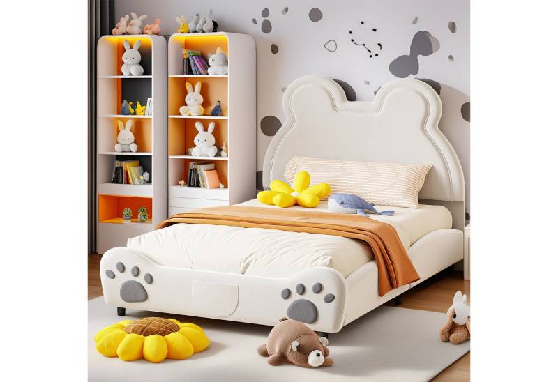 MODFU Polsterbett Bärenform aus hautfreundlichem Samt (Kinderbett mit fantasievollem Design, 140 x 200 cm), ohne Matratze von MODFU