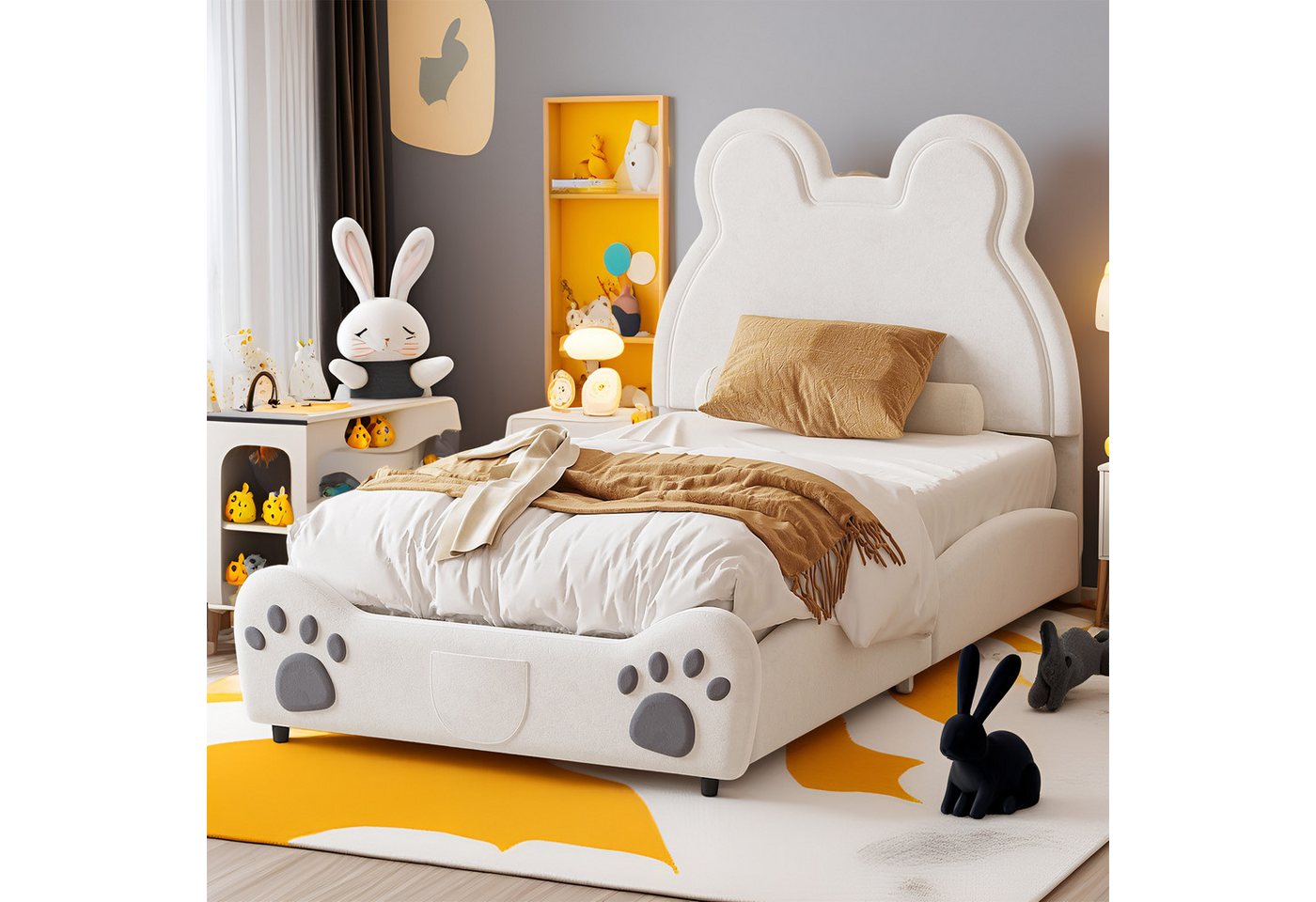 MODFU Polsterbett Bärenform aus hautfreundlichem Samt (Kinderbett mit fantasievollem Design, 90x200cm), Inklusive Matratze von MODFU