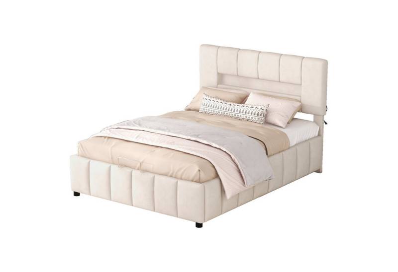 MODFU Polsterbett Daybed, Doppelbett Gästebett Plattformbett (mit LED-Beleuchtung, Modernes Bettgestellmit Stauraum 140x200cm), Ohne Matratze von MODFU