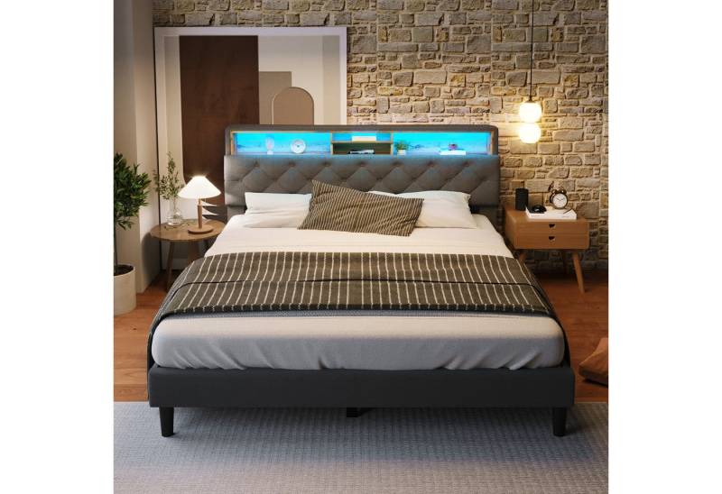 MODFU Polsterbett Doppelbett (140x200cm ohne-Matratze, 1-tlg), Mit LED-Beleuchtung von MODFU