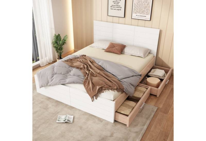 MODFU Polsterbett Funktionsbett Doppelbett (Stauraumbett, 1-tlg., 160×200cm, ohne Matratze), mit 2 Schubladen, Texturdesign von Kopf- und Fußteil von MODFU