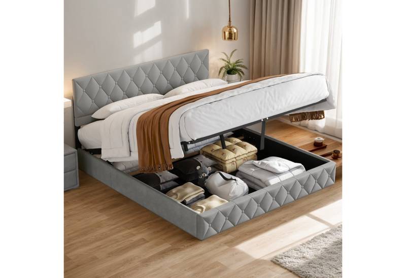MODFU Polsterbett Funktionsbett Stauraumbett (Strapazierfähig und schmutzabweisend,elastische Polsterung, 180 x 200 cm Inklusive Matratze), Lattenrost, schlichtes Design von MODFU