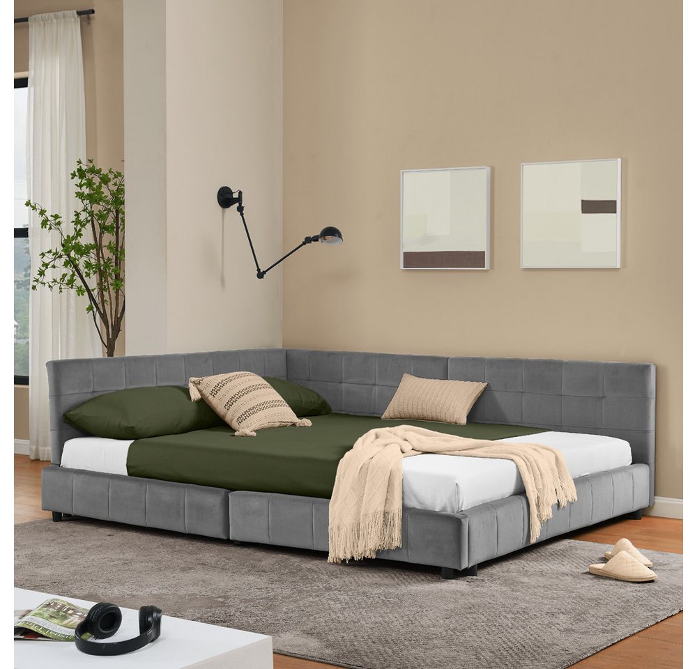 MODFU Polsterbett Polsterbett (Kinderbett mit Lattenrost, 1-tlg., 160*200 cm, mit Matratze (Schaummatratze), mit hoher Rückenlehne, Samtdesign von MODFU