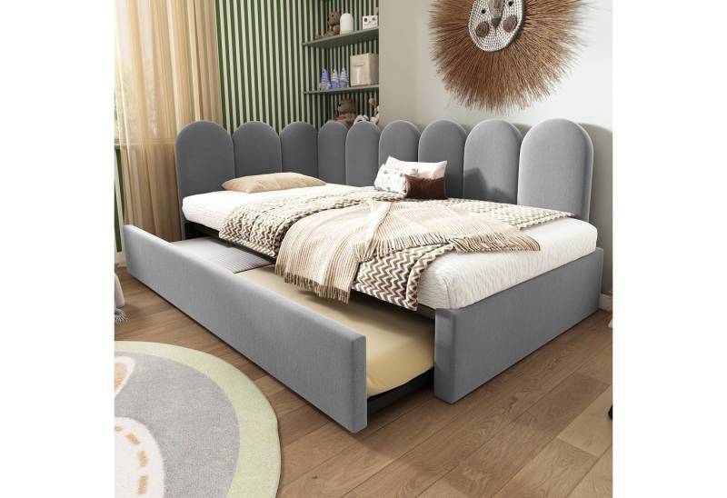MODFU Polsterbett Samtgepolstertes Gästebett Sofa Bettgestell mit Gitter-Design (97x203x76cm,Inklusive-Matratze(H20cm) , 2-tlg., Metall Lattenrost), mit 4 Rollen und Schubladenschnallen von MODFU