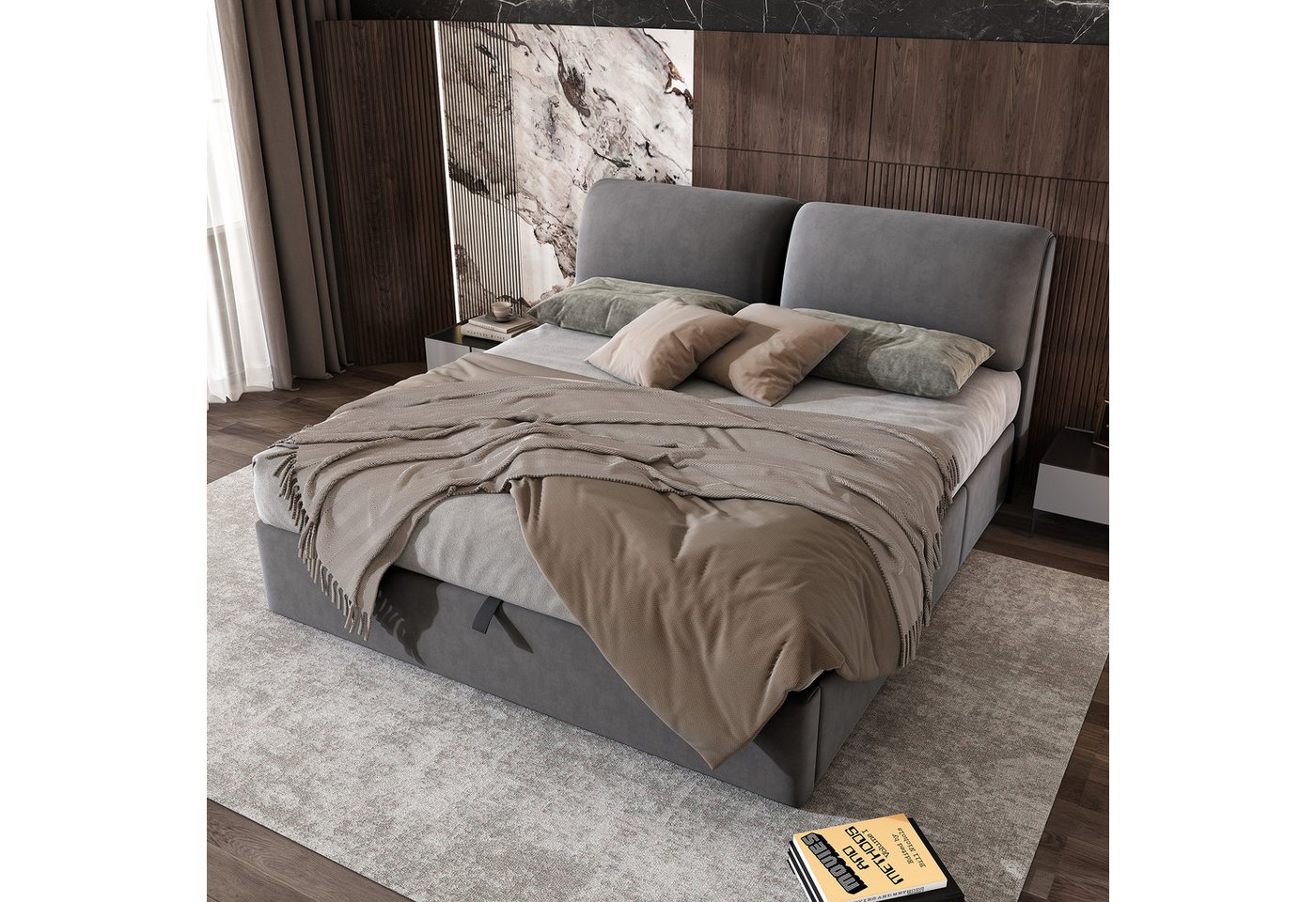 MODFU Polsterbett Schlafzimmerbett mit hydraulischem Bettkasten (160*200cm, ohne Matratze), mit 3 Schubladen,Bettkasten zur Aufbewahrung von MODFU