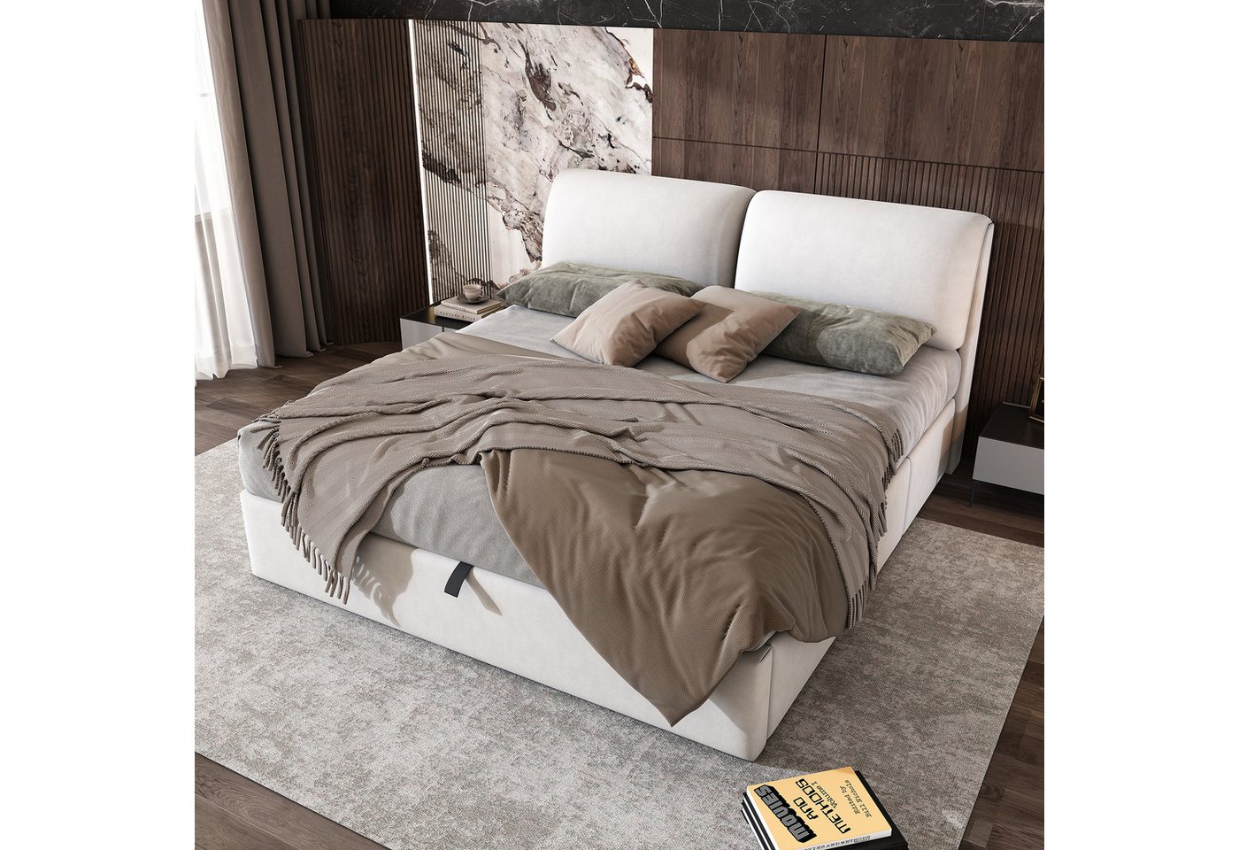 MODFU Polsterbett Schlafzimmerbett mit hydraulischem Bettkasten (180*200cm, ohne Matratze), mit 3 Schubladen,Bettkasten zur Aufbewahrung von MODFU