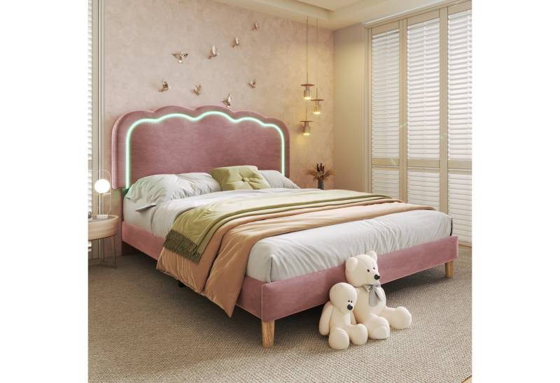 MODFU Polsterbett mit gepolstertem Kopfteil in Puff-Form, verstellbarer Höhe (151x207x104-109cm,Ohne Matratze, 1-tlg., Musikmodus), mit LED-Beleuchtung, Farbwechsel von MODFU