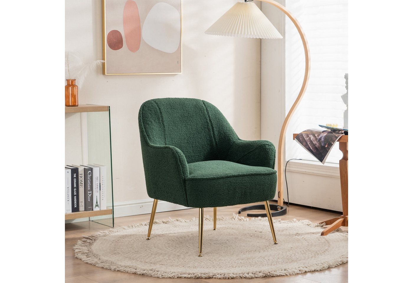 MODFU Polsterstuhl Wohnzimmerstuhl mit Rückenlehne (Metallbeine Samt), Moderner Loungesessel von MODFU