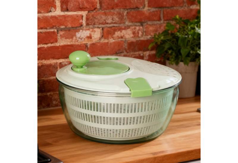 MODFU Salatschleuder Gemüse- Obsttrockner Wasch- und Rührschüssel manueller Salattrockner, (mit Sieb und Abgießöffnung Multifunktional, 1-tlg., 3-in-1-Funktion Schleuder Sieb und Servierschüssel in einem), Universell nutzbar Für Salate Obst Kräuter Pilze und mehr von MODFU