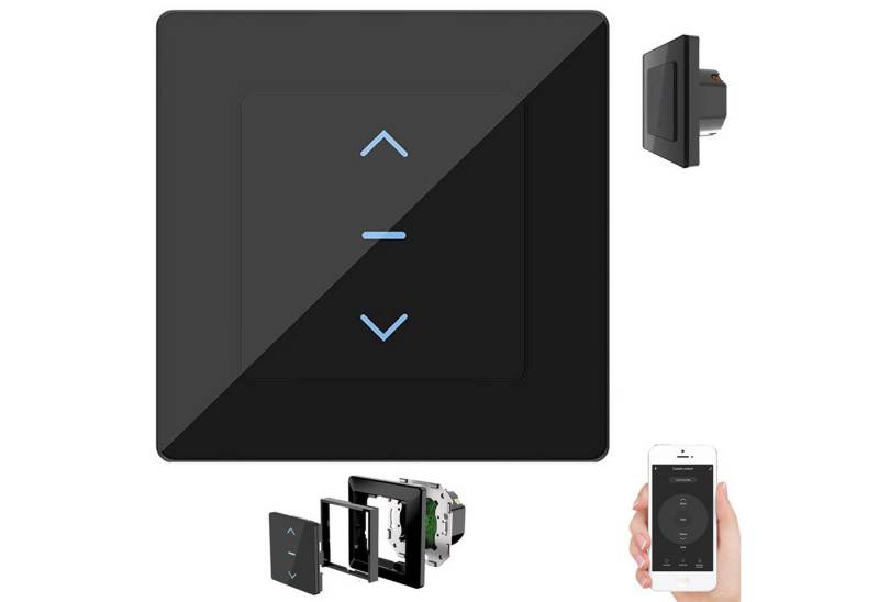 MODFU Schalter Smart WLAN Rollladenschalter Touch Vorhangschalter (elektrisch Rollladenschalter aus schwer entflammbarem ABS-Material, 1-St., mit App-Steuerung Überlastschutz Zeitplanfunktion und Touch-Bedienung), kompatibel mit Einzel- & Mehrfachrahmen von MODFU