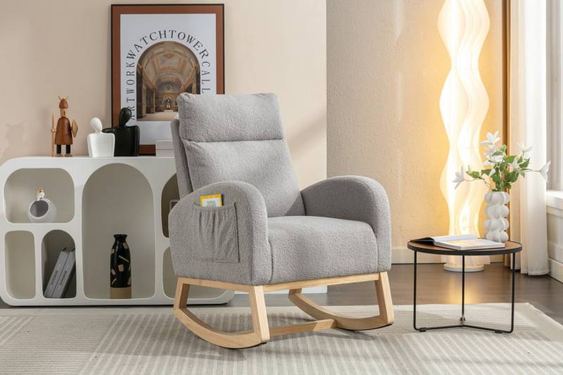 MODFU Schaukelstuhl Relaxstuhl Schaukelsessel, Teddy Fabric Upholstered Rocking Chair Für Wohnzimmer/Schlafzimmer von MODFU