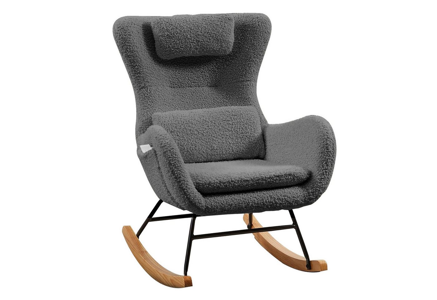 MODFU Schaukelstuhl Teddy Plüsch-Schaukelstuhl (Schaukelstuhl mit hoher Rückenlehne, 1 St), Kopfstütze und Lendenkissen Teddyplüsch, Grau von MODFU