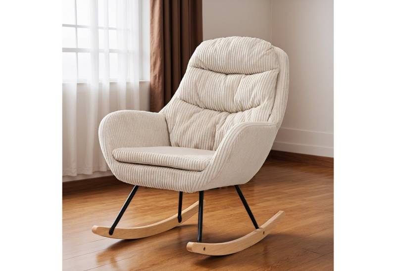 MODFU Schaukelstuhl im Bauhaus-Stil, mit Metallrahmen und Holzelementen (Wohnzimmersessel, Relaxsessel, Lehnstuhl, 1 St), ergonomischer Komfort, breitem Sitzpflegeleicht, einfach zu montieren von MODFU