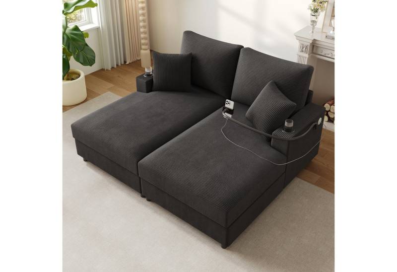 MODFU Schlafsofa 2-Sitzer 163x140x82 cm mit Relaxfunktion, USB, Cordstoff, Set 1 Teile, Geeignet für Wohnzimmer, Schlafzimmer oder Heimkino. von MODFU