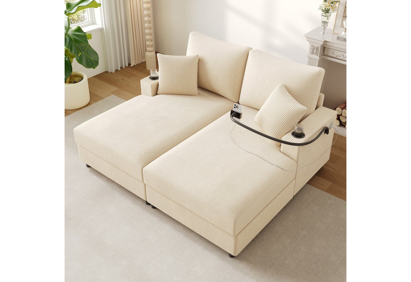 MODFU Schlafsofa 2-Sitzer 163x140x82 cm mit manuelle Relaxfunktion und USB, Set 1 Teile, Geeignet für Wohnzimmer, Schlafzimmer oder Heimkino. von MODFU