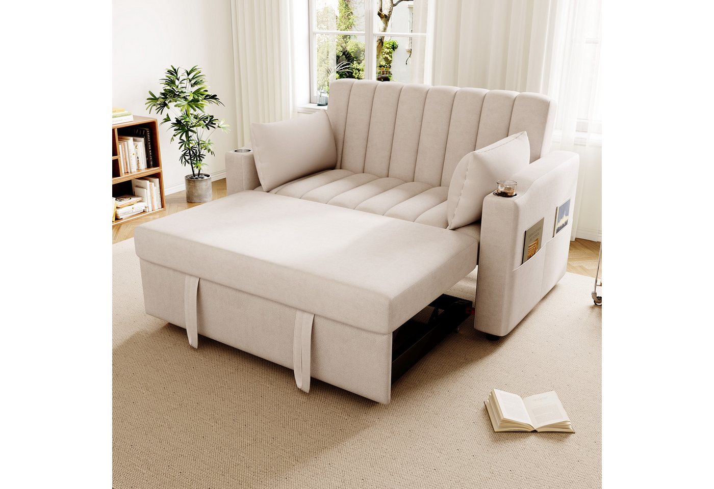 MODFU Schlafsofa 2-Sitzer mit Samtbezug, Schlafcouch, Polstersofa, Doppelschlafsofa 1 Teile, mit Getränkehalter und Kissen MODFU Schlafsofa 2-Sitzer mit Samtbezug, Schlafcouch, Polstersofa, Doppelschlafsofa 1 Teile, mit Getränkehalter und Kissen von MODFU