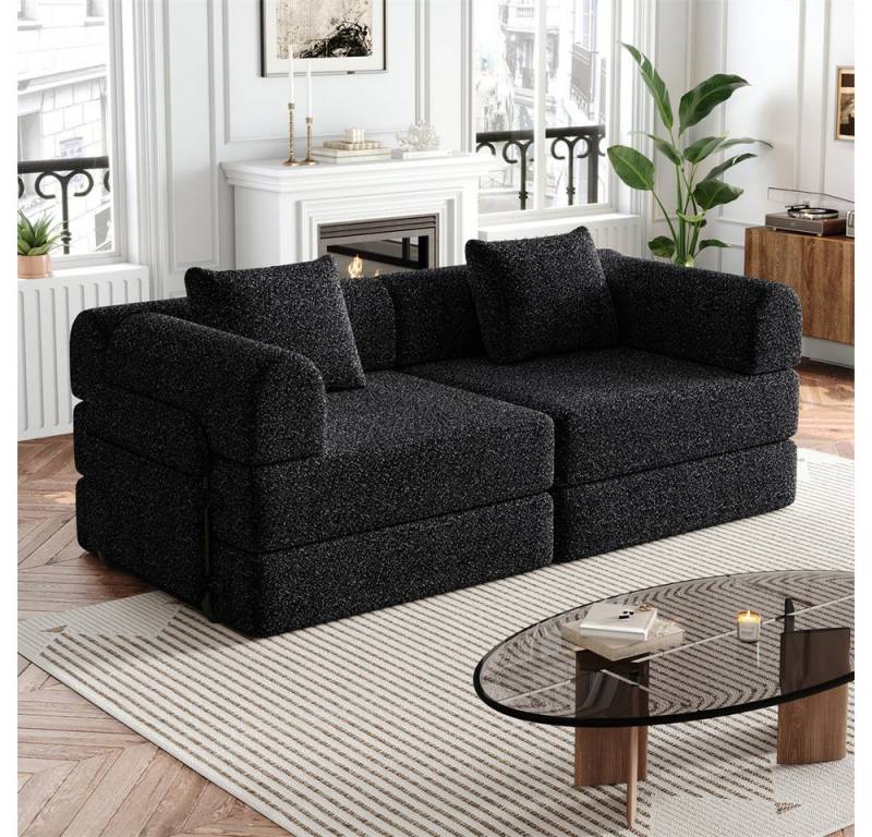 MODFU Schlafsofa Chenille-Schlafsessel 2-in-1, mit Staufach in der Armlehne, Metallrahmen und mehreren Konfigurationsmöglichkeiten 2 Teile, mit Relaxfunktion von MODFU