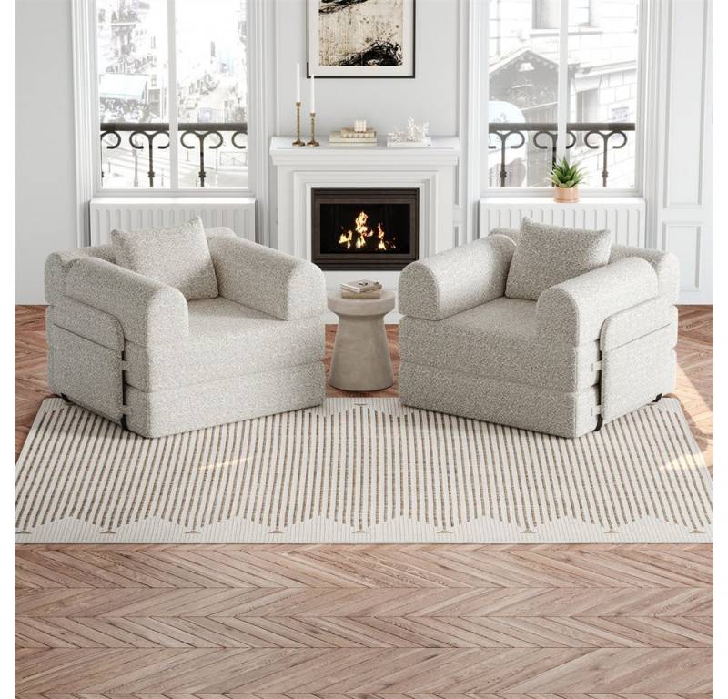 MODFU Schlafsofa Chenille-Schlafsessel 2-in-1, mit Staufach in der Armlehne, Metallrahmen und mehreren Konfigurationsmöglichkeiten 2 Teile, mit Relaxfunktion von MODFU