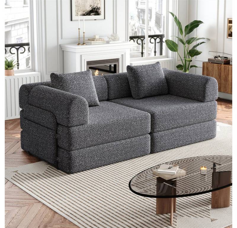 MODFU Schlafsofa Chenille-Schlafsessel 2-in-1, mit Staufach in der Armlehne, Metallrahmen und mehreren Konfigurationsmöglichkeiten 2 Teile, mit Relaxfunktion von MODFU