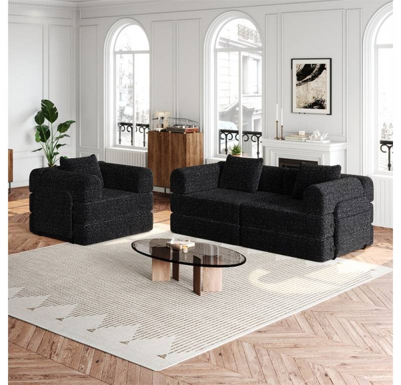 MODFU Schlafsofa Chenille-Schlafsessel 2-in-1, mit Staufach in der Armlehne, Metallrahmen und mehreren Konfigurationsmöglichkeiten 3 Teile, mit Relaxfunktion von MODFU