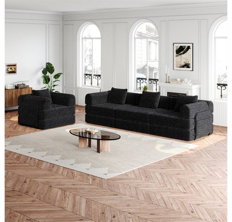 MODFU Schlafsofa Chenille-Schlafsessel 2-in-1, mit Staufach in der Armlehne, Metallrahmen und mehreren Konfigurationsmöglichkeiten 4 Teile, mit Relaxfunktion von MODFU