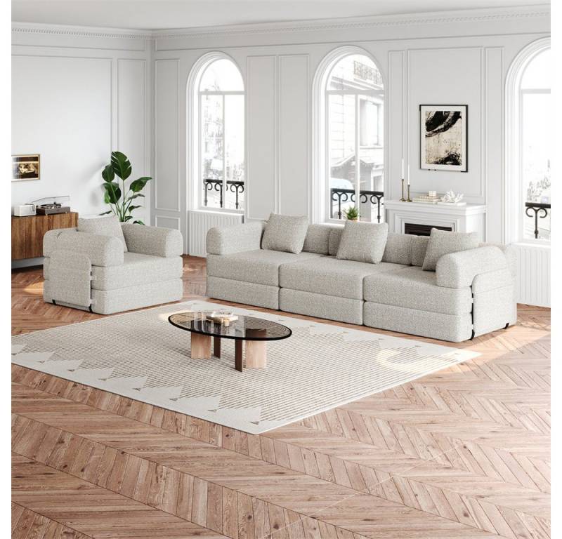 MODFU Schlafsofa Chenille-Schlafsessel 2-in-1, mit Staufach in der Armlehne, Metallrahmen und mehreren Konfigurationsmöglichkeiten 4 Teile, mit Relaxfunktion von MODFU