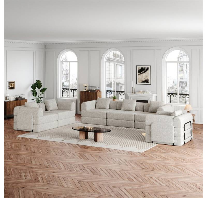 MODFU Schlafsofa Chenille-Schlafsessel 2-in-1, mit Staufach in der Armlehne, Metallrahmen und mehreren Konfigurationsmöglichkeiten 6 Teile, mit Relaxfunktion von MODFU