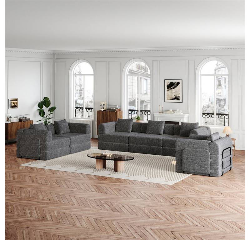 MODFU Schlafsofa Chenille-Schlafsessel 2-in-1, mit Staufach in der Armlehne, Metallrahmen und mehreren Konfigurationsmöglichkeiten 6 Teile, mit Relaxfunktion von MODFU