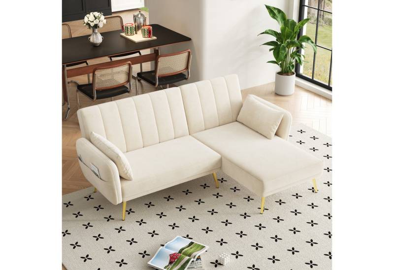 MODFU Schlafsofa Ecksofa mit verstellbarer Chaiselongue, Wohnzimmersofa, Sofabett 1 Teile, mit Zusatzecke, Ecksofa mit Schlaffunktion von MODFU