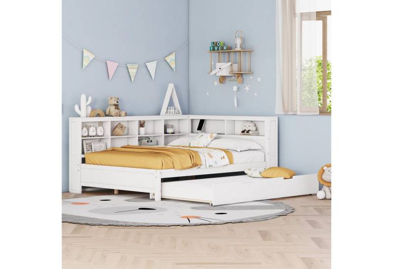 MODFU Schlafsofa Kinderbett mit USB-Steckdose und mehreren Ablagefächern, Mit Räummaschine, ohne Matratze von MODFU