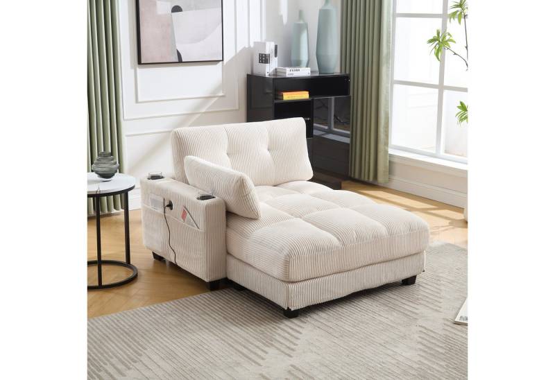 MODFU Schlafsofa Modernes Schlafsofa,Schlafsofa,mit weiche Kissen, Modernes Samt-Lounge-Sessel mit USB-Ladeanschluss, 3 Becherhaltern, seitlichen Taschen und klappbarem Kopfpolster, vielseitig für Wohnzimmer und Schlafzimmer, ideal für Komfort und Erholung von MODFU