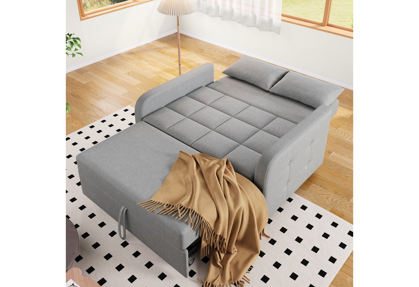 MODFU Schlafsofa Multifunktionales Sofa-Bett für kleine Räume, komfortabel, Komfort-Sofa-Bett, Polstersofa, Schlafsofa 1 Teile, aus Baumwoll-Leinen, 110x180 cm Schlafbereich von MODFU