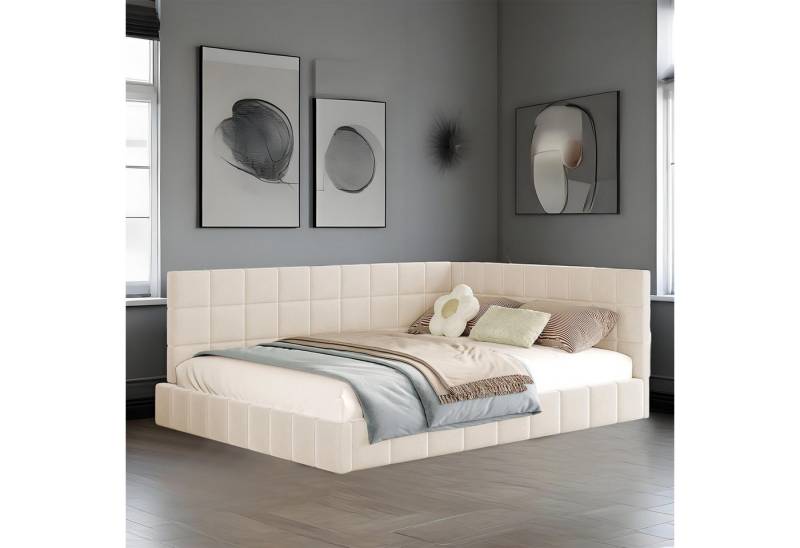 MODFU Schlafsofa Polsterbett, 140x200 cm mit Lattenrost, Hautsympathischer Samtstoff, Klassisches Design, Funktionsbett Kinderbett mit Verstellbare Rückenlehne, Stabile Konstruktion, Ohne Matratze von MODFU