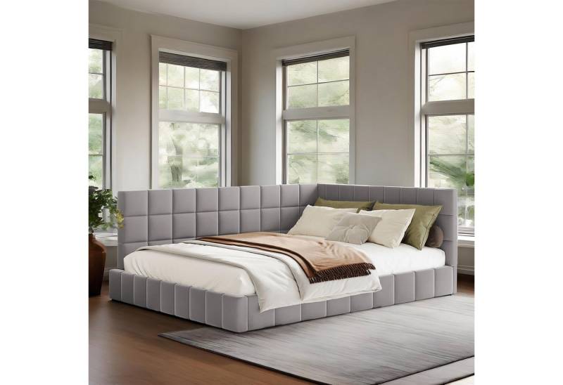 MODFU Schlafsofa Polsterbett, 140x200 cm mit Lattenrost, Hautsympathischer Samtstoff, Klassisches Design, Funktionsbett Kinderbett mit Verstellbare Rückenlehne, Stabile Konstruktion, mit Matratze von MODFU