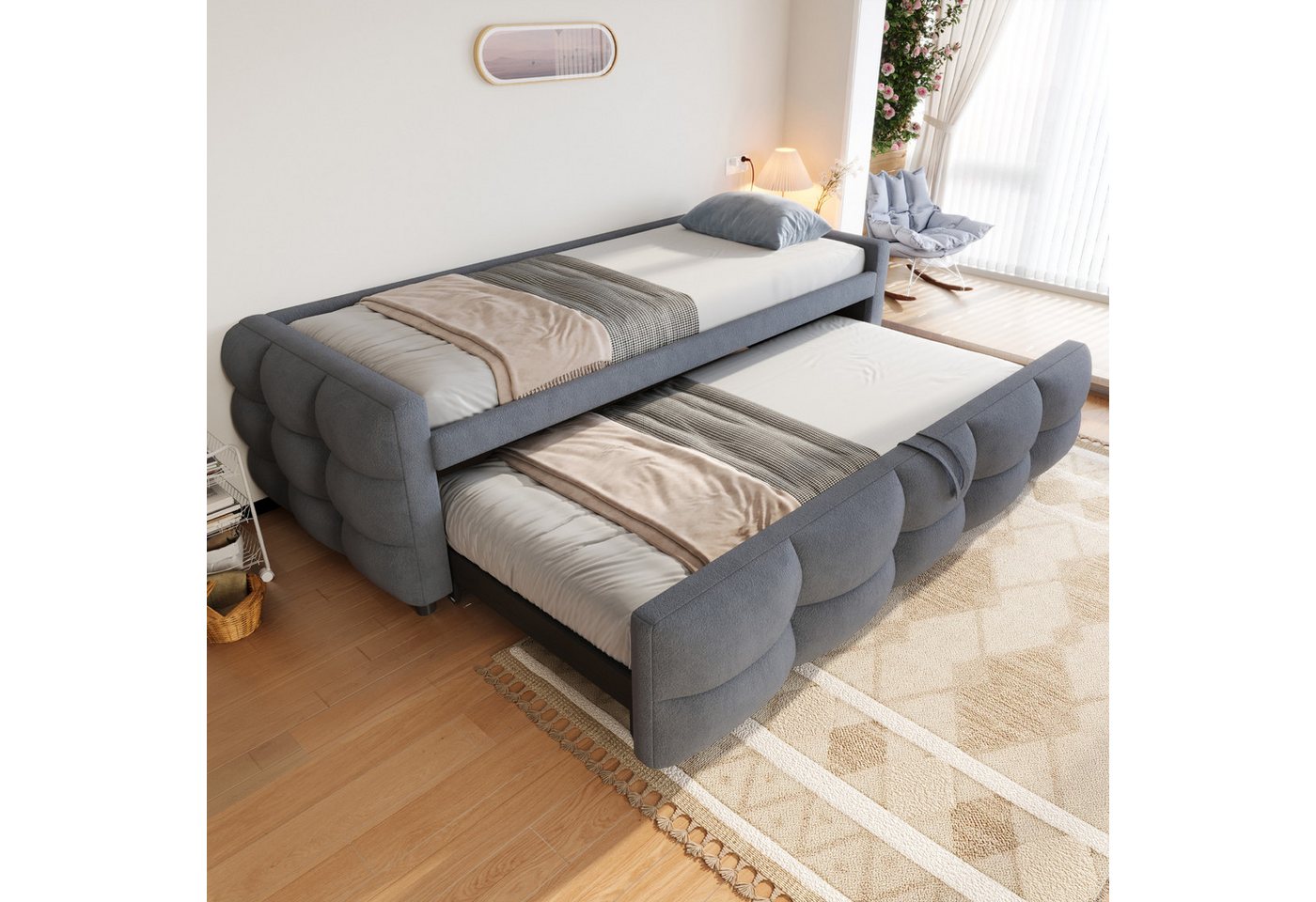 MODFU Schlafsofa Polsterbett Ausziehbar,Schlafsofa,Doppelbett,Multifunktionsbett, Polsterbett Ausziehbar 90/180 x 190 cm, Multifunktionales Teddy-Samt Schlafsofa., mit Relaxfunktion von MODFU