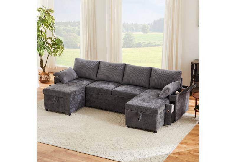 MODFU Schlafsofa Sofa 272x131x84 cm mit Schlaffunktion, Stauraum und Getränkehaltern, Set 1 Teile, Viersitzer-Schlafsofa in U-Form mit Getränkehalter MODFU Schlafsofa Sofa 272x131x84 cm mit Schlaffunktion, Stauraum und Getränkehaltern, Set 1 Teile, Viersitzer-Schlafsofa in U-Form mit Getränkehalter von MODFU