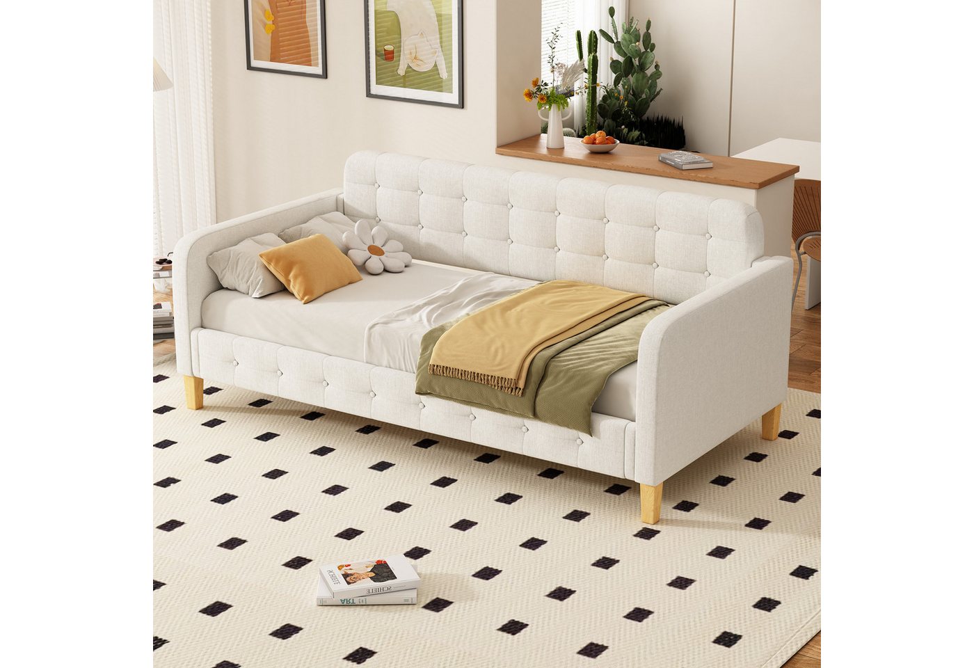 MODFU Schlafsofa Tagesbett, Knopfnagelverzierung, einfach und stilvoll, Hausbett 90*200cm, ohne Matratze von MODFU