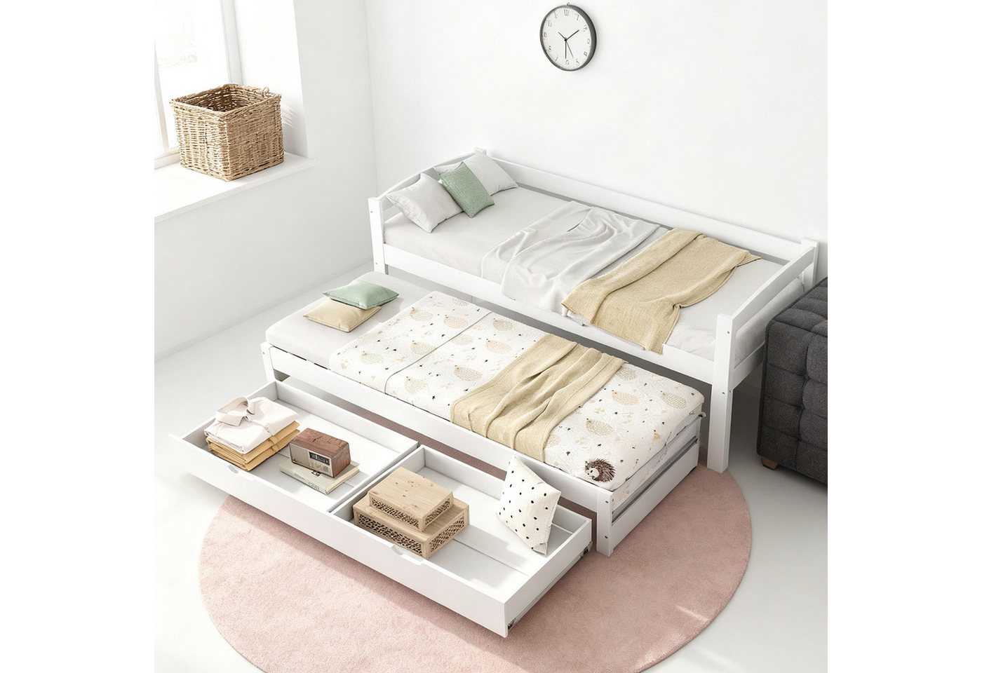 MODFU Schlafsofa Tagesbett mit Rollbett und Stauraum, Kinderbett Massivholzrahmen, Holzbett 200x90cm/190x90cm, ohne Matratze MODFU Schlafsofa Tagesbett mit Rollbett und Stauraum, Kinderbett Massivholzrahmen, Holzbett 200x90cm/190x90cm, ohne Matratze von MODFU