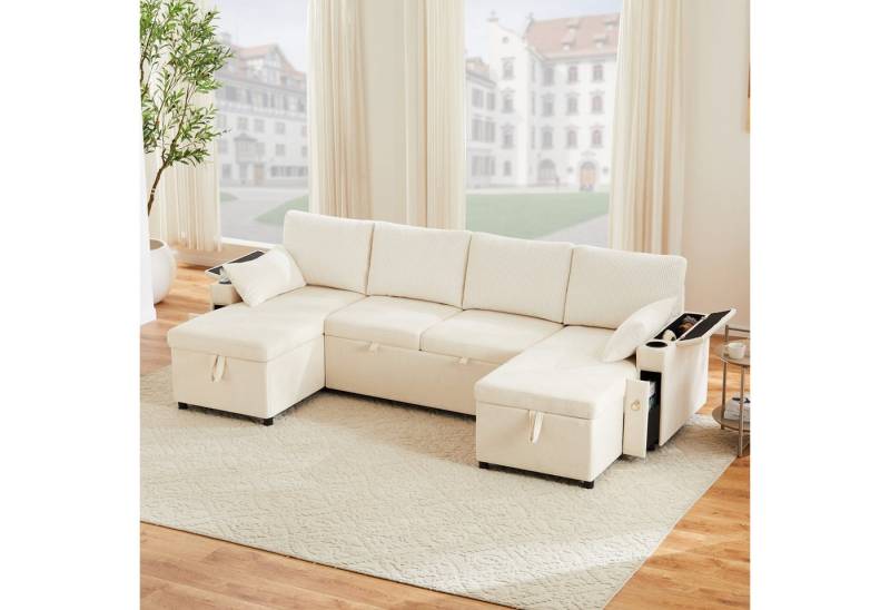 MODFU Schlafsofa U-Sofa 272x84x131 cm mit Schlaffunktion und Stauraum, Beige, Set 1 Teile, Viersitzer-Schlafsofa in U-Form mit Getränkehalter MODFU Schlafsofa U-Sofa 272x84x131 cm mit Schlaffunktion und Stauraum, Beige, Set 1 Teile, Viersitzer-Schlafsofa in U-Form mit Getränkehalter von MODFU